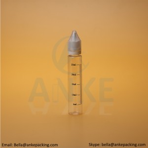 Anke-CGU-V1: 30ml clear e-liquid bottle with removable tip can custom color-tall