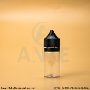 Anke-CGU-V1: 30ml clear e-liquid bottle with removable tip can custom color-short