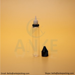 Anke-CGU-V1: 30ml clear e-liquid bottle with removable tip can custom color-tall