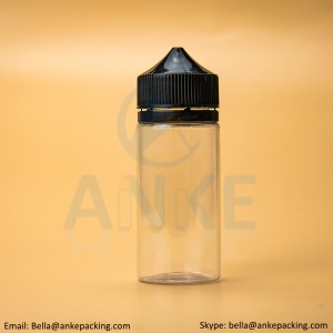 Anke-CGU-V1: 120ml clear e-liquid bottle with removable tip can custom color