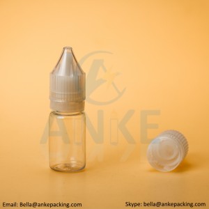 Anke-CGU-V1: 10ml clear e-liquid bottle with removable tip can custom color