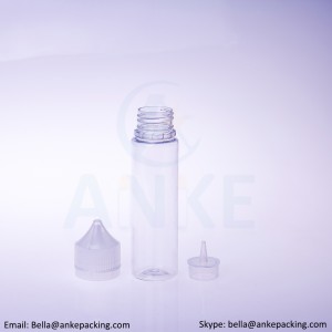 Anke-CGU-V1: 60ml clear e-liquid bottle with removable tip can custom color