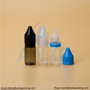 Anke-CGU-V1: 10ml clear e-liquid bottle with removable tip can custom color