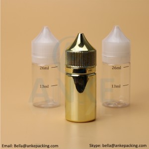 Anke-CGU-V1: 30ml clear e-liquid bottle with removable tip can custom color-short