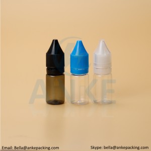 Anke-CGU-V1: 10ml clear e-liquid bottle with removable tip can custom color