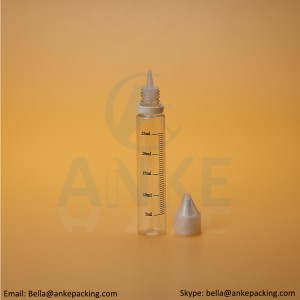 Anke-CGU-V1: 30ml clear e-liquid bottle with removable tip can custom color-tall