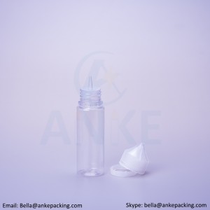 Anke-CGU-V1: 60ml clear e-liquid bottle with removable tip can custom color