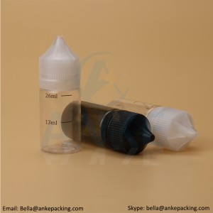 Anke-CGU-V1: 30ml clear e-liquid bottle with removable tip can custom color-short