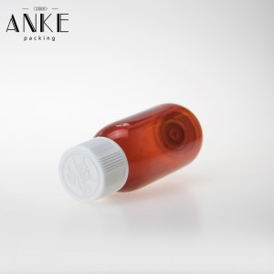 100ml amber PET bottle with white childproof tamper cap