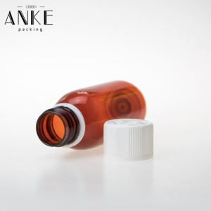 100ml amber PET bottle with white childproof tamper cap