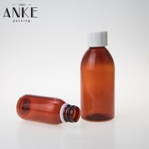 100ml amber PET bottle with white childproof tamper cap