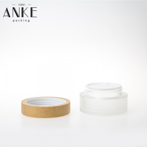 100g Frosted Glass Cream Jar with bamboo normal cap