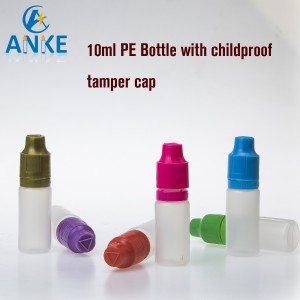 PE Material,childproof tamper cap 10ml TPD bottle