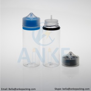 Anke-CGU-V3: 120ml clear e-liquid bottle with removable tip can custom color