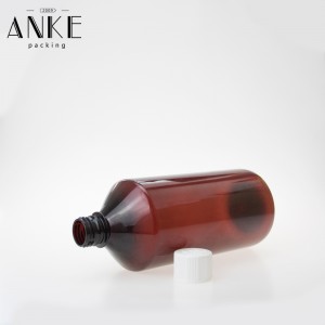 1 Liter PET amber bottle with white childproof tamper cap