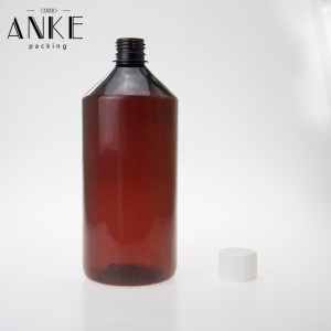 1 Liter PET amber bottle with white childproof tamper cap