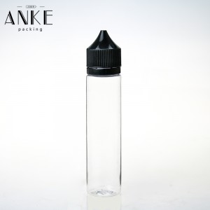 70ml CG unicorn V1 clear PET bottles with black child tamper proof caps and tips