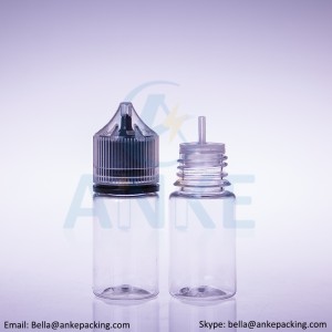 Anke-CGU-V3: 30ml clear e-liquid bottle with removable tip can custom color