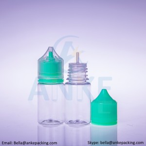 Anke-CGU-V3: 30ml clear e-liquid bottle with removable tip can custom color