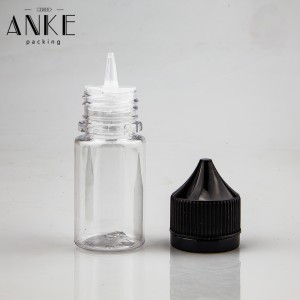 30ml CG unicorn V1 shorter clear PET bottles with black child tamper proof caps and tips