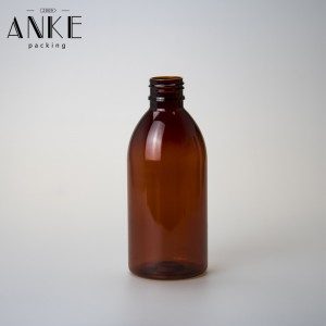 250ml amber PET bottle with white childproof tamper cap