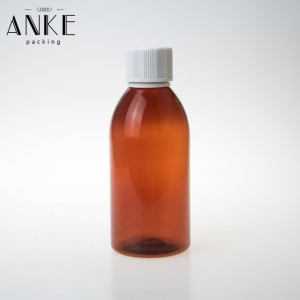 250ml amber PET bottle with white childproof tamper cap