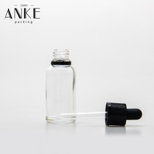 30ml amber/transparent glass bottle with childproof tamper cap