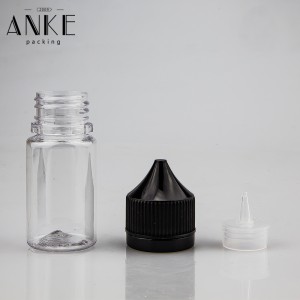 30ml CG unicorn V1 shorter clear PET bottles with black child tamper proof caps and tips