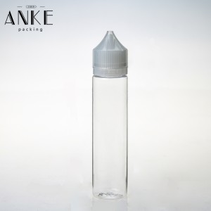 70ml CG unicorn V1 clear PET bottles with black child tamper proof caps and tips