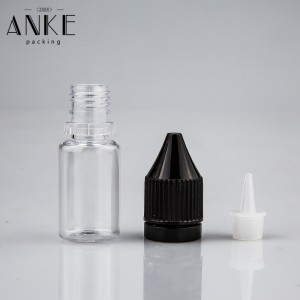 10ml CG unicorn V1 clear PET bottles with black child tamper proof caps and tips