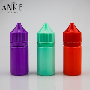 30ml CG unicorn V1 shorter clear PET bottles with black child tamper proof caps and tips