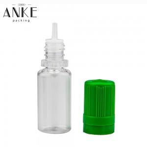 10ml Flat TPD3-G bottle clear bottle with black childproof temper cap.