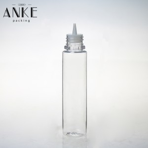 70ml CG unicorn V1 clear PET bottles with black child tamper proof caps and tips