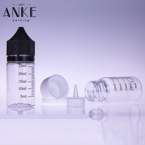 30ml CG unicorn V1 shorter clear PET bottles with black child tamper proof caps and tips