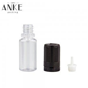 10ml Flat TPD3-G bottle clear bottle with black childproof temper cap.