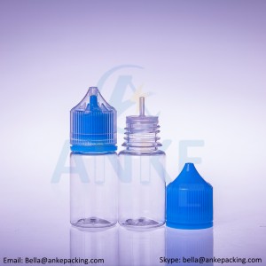 Anke-CGU-V3: 30ml clear e-liquid bottle with removable tip can custom color