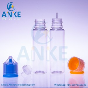 ANKE-Refill-V3: 60ml PET unicorn bottles with updated caps and screw tips