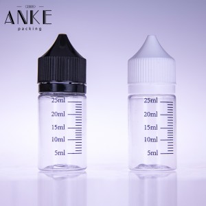 30ml CG unicorn V1 shorter clear PET bottles with black child tamper proof caps and tips