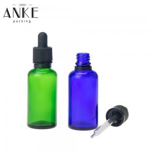 50ml blue/green glass bottle with childproof tamper cap