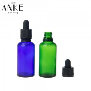 50ml blue/green glass bottle with childproof tamper cap