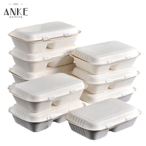 Customizable 2 Compartment Compostable Sugarcane Pulp Lunch Box | Anke Packing