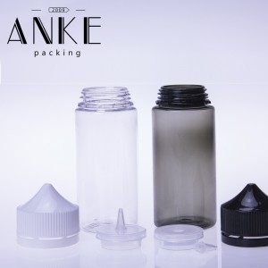 100ml CGU Refill-V1 unicorn bottle clear bottle with clear/black cap with SCREW TIP