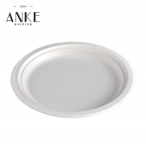 Custom Compostable White Sugarcane Pulp / Bagasse Plate – Eco-friendly and Biodegradable