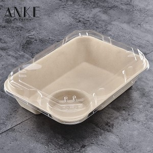 Eco-Friendly 2 Compartment Wheat Straw Pulp Food Box with Lid | Customizable